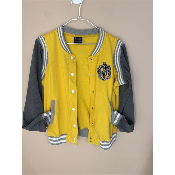 Harry Potter Varsity Jacket Women Medium Hufflepuff Snap Button Lightweight - Picture 10 of 12